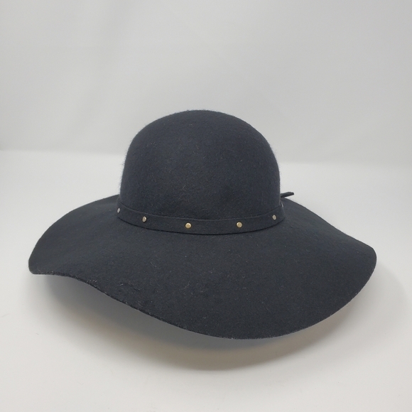 ECOTE URBAN OUTFITTERS 100% WOOL BLACK FLOPPY HAT BRASS STUDDED BAND WOMEN OS - Picture 7 of 12